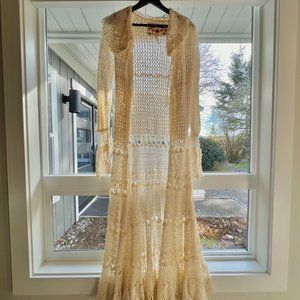 Free People Full Length Knit Crochet Duster | Size Medium